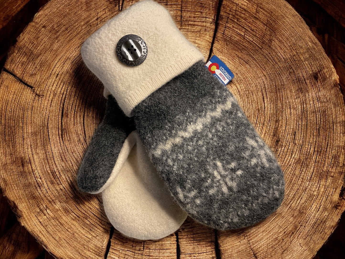 Women's Large Mittens Gray/Cream