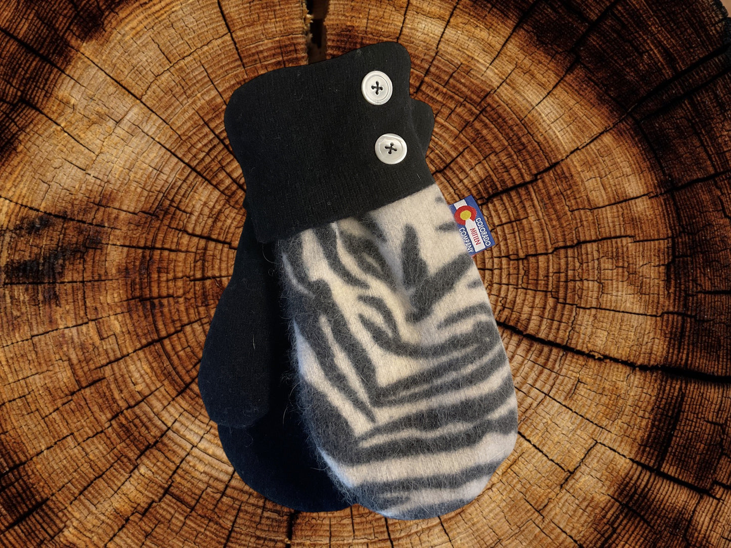 Women's Large Mittens Black with Stripes