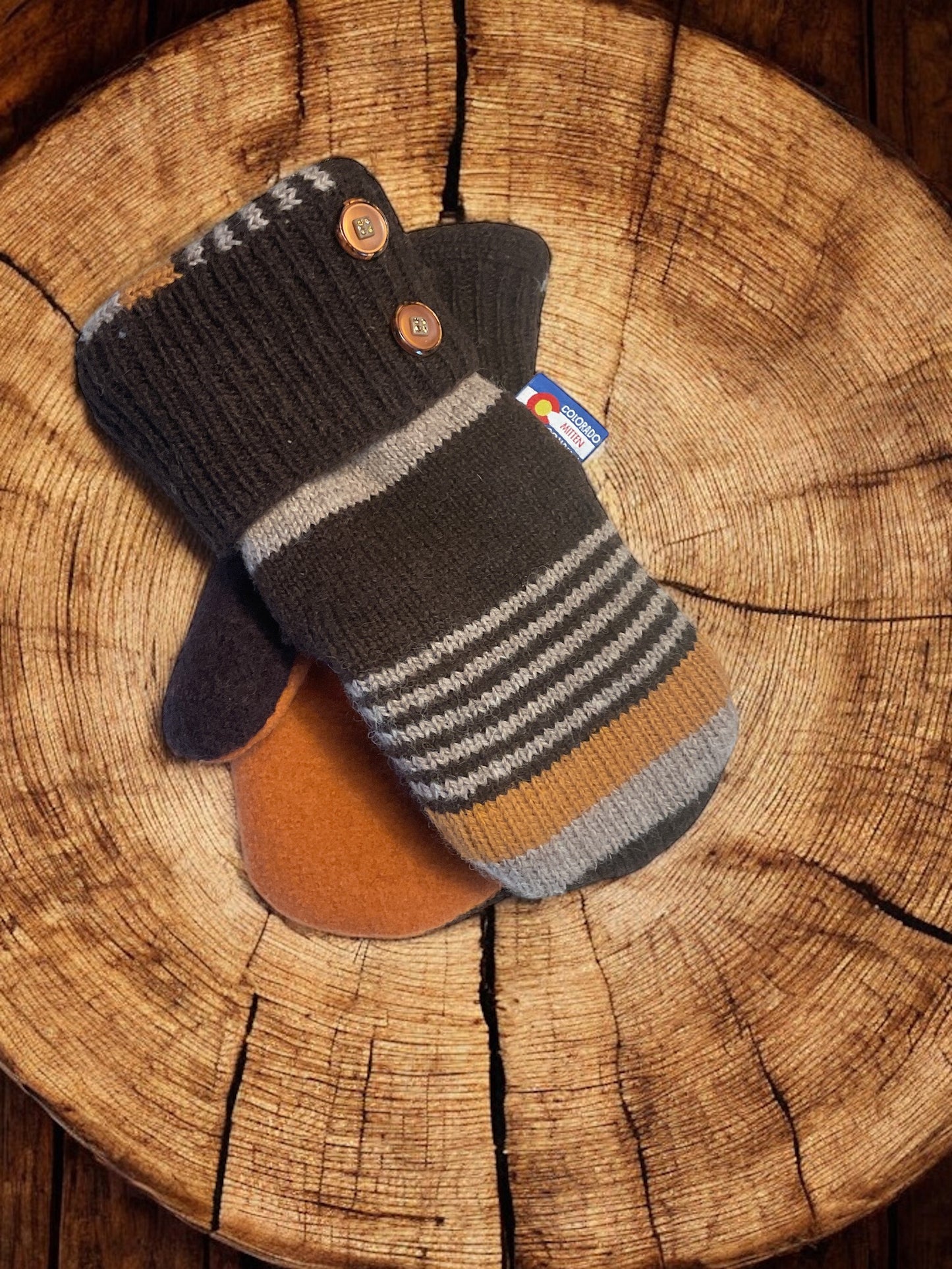 Women's Large Mittens Brown/Orange