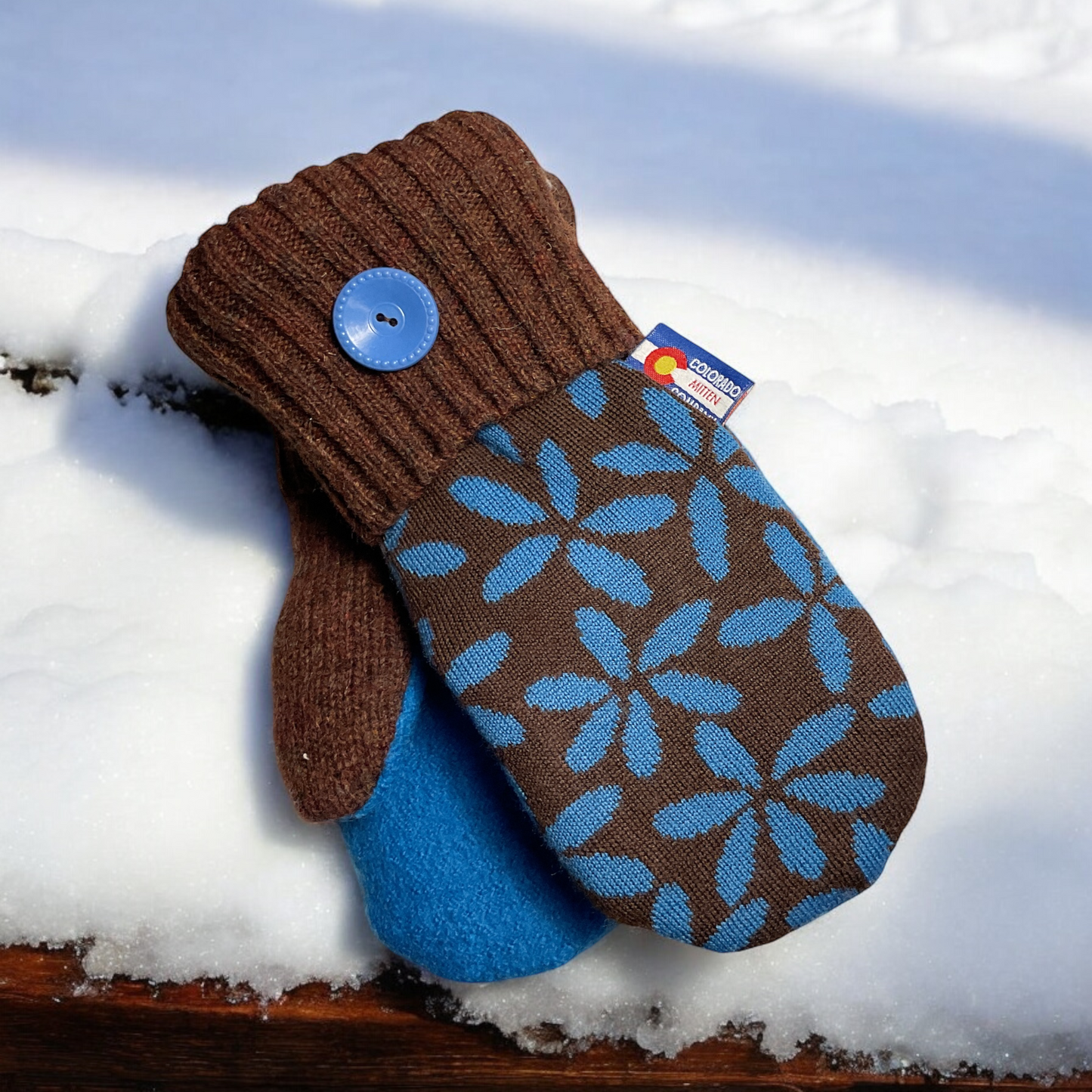 Women's Regular Mittens Blue /Brown