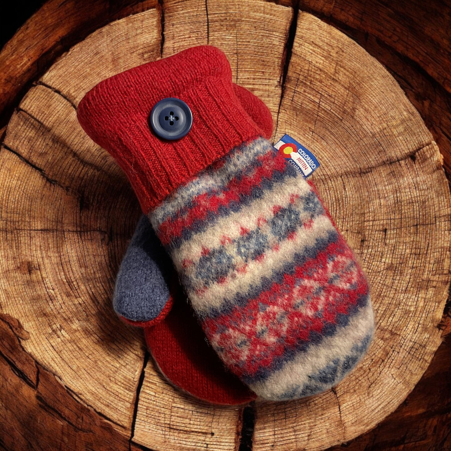 Women's Large Mittens  Red/ Blue