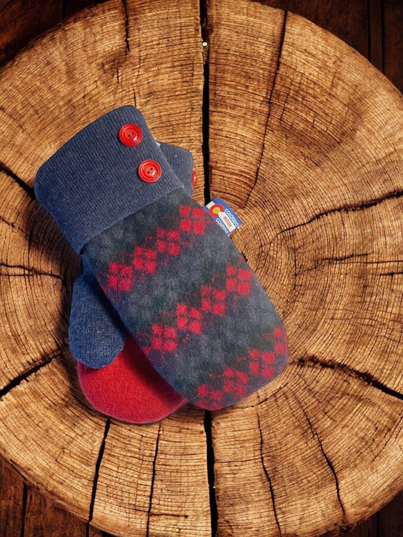 Women's Large Mittens  Blue/Red