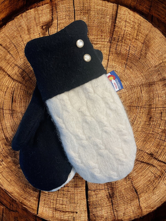 Women's Large Mittens  Black/Cream