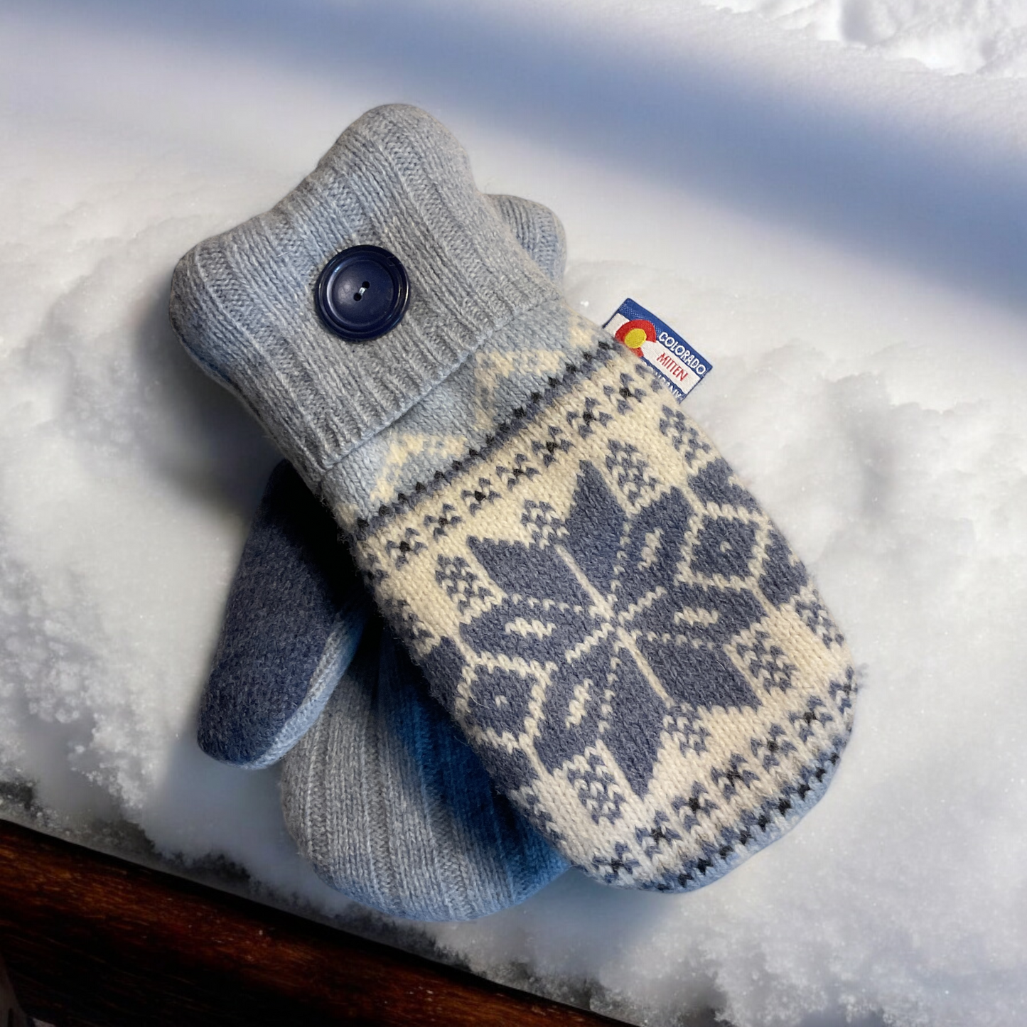 Women's Regular Mittens  Blue with Snowflake