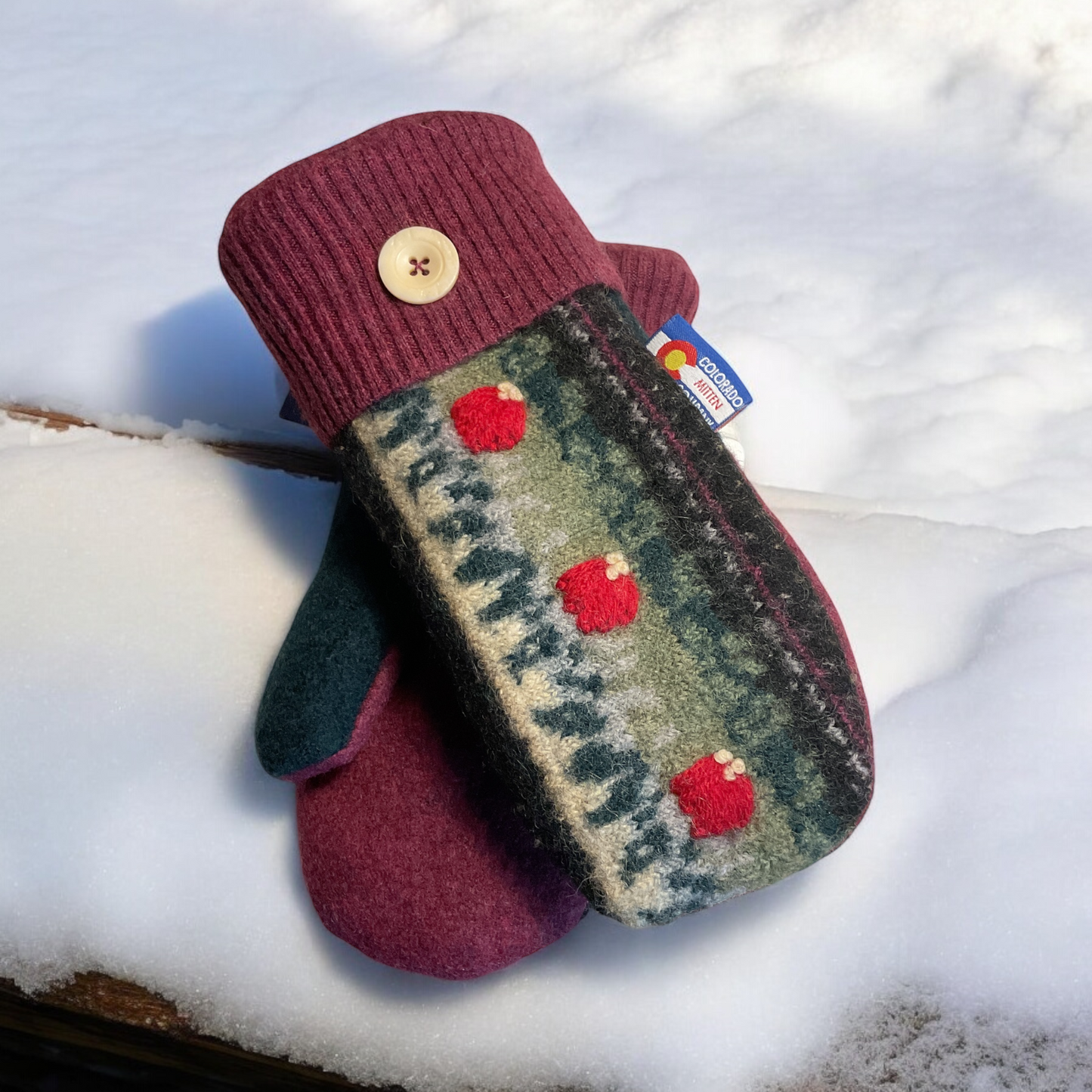 Women's Regular Mittens  Maroon/Green