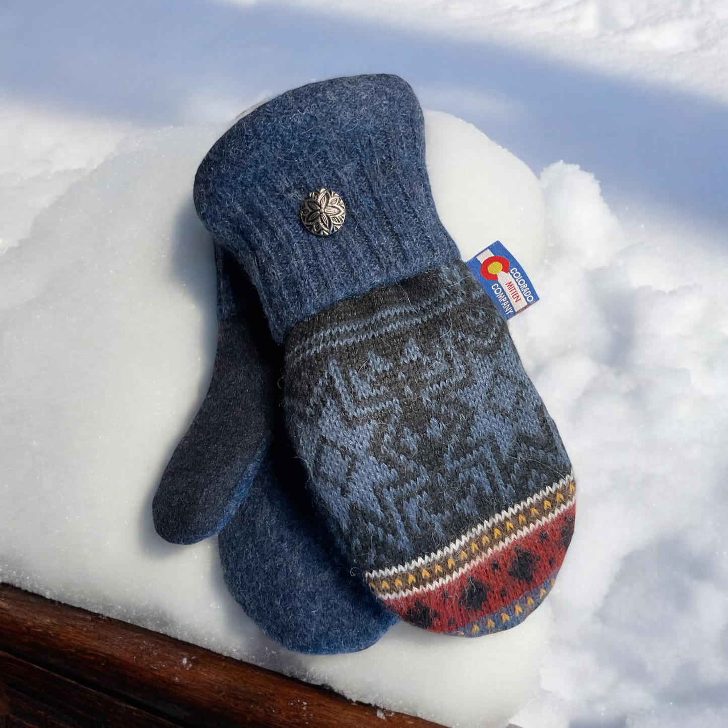 Women's Regular Mittens Blue with Red