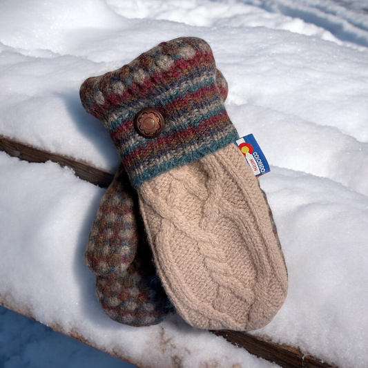 Woman's Regular Mittens Mauve with Striped Cuff