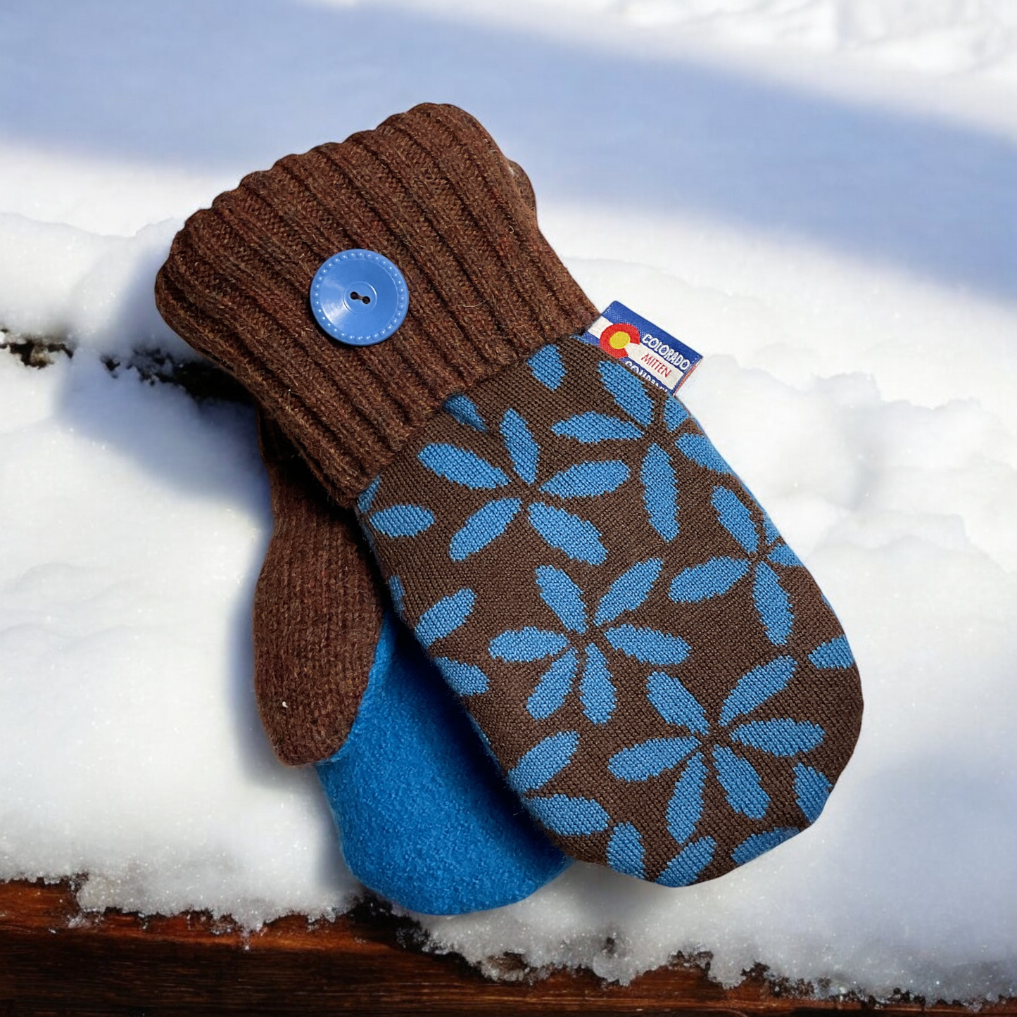 Women's Regular Mittens  Blue /Brown