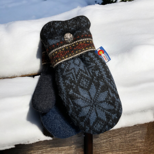 Women's Regular Mittens Blue with Snowflake