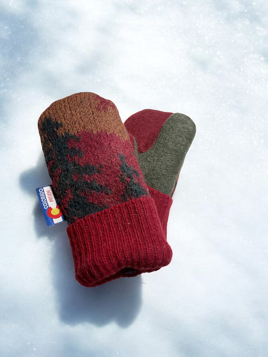 Toddler Mittens  Maroon/Green