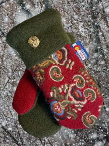 Kids Mittens Red/Green Embroidered