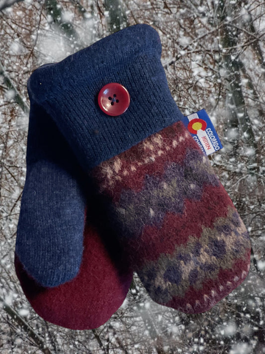 Kids Mittens  Maroon/Blue