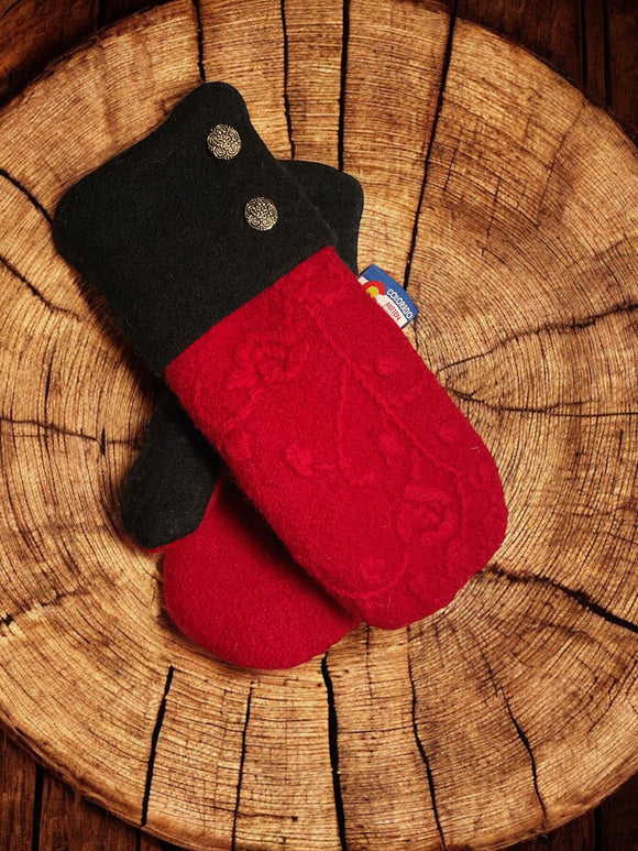 Women’s Large Mittens Red, Black Embroidered