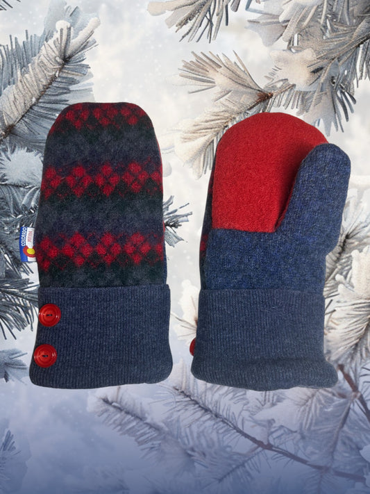 Women's Large Mittens  Blue/Red
