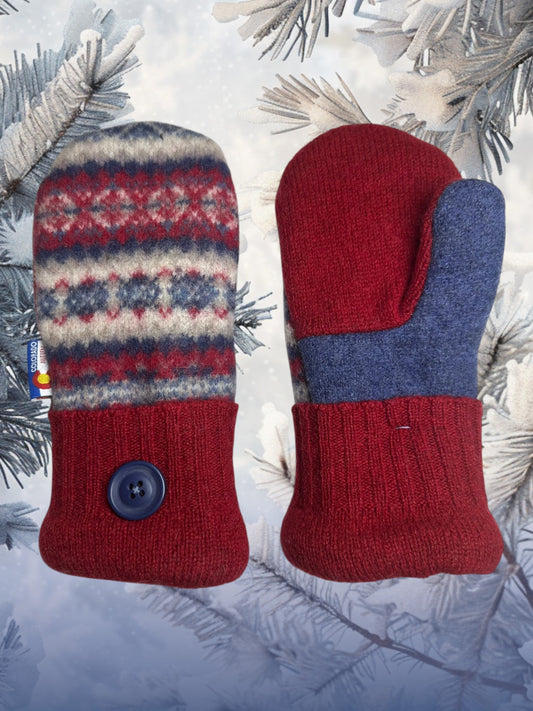 Women's Large Mittens  Red/ Blue