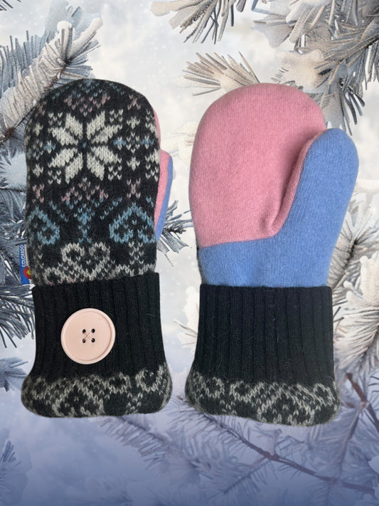 Women’s Large Mittens  Snowflake Black,Pink,Blue