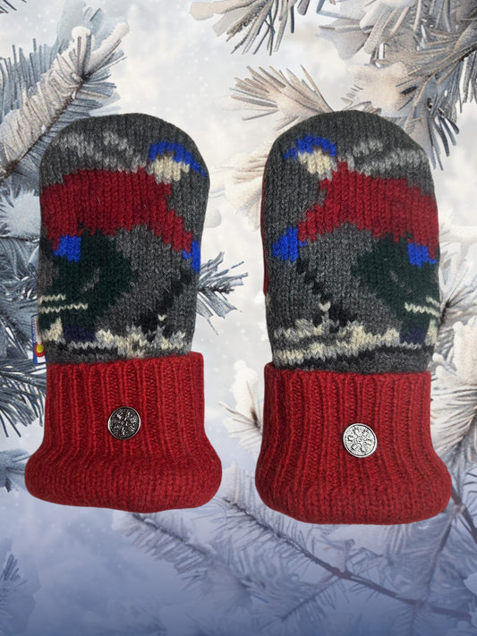 Women's Large Mittens  Skier Red/Gray