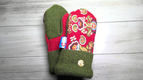 Kids Mittens Red/Green Embroidered