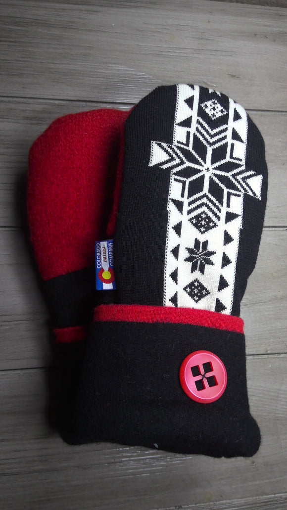 Women's Large Mittens  Black /Red