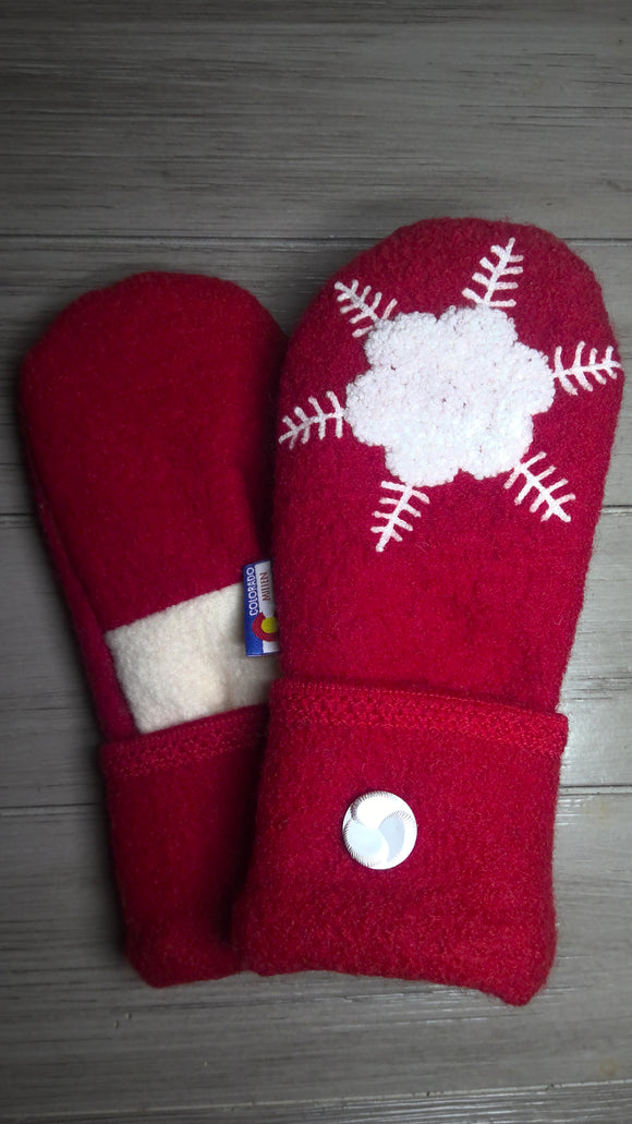 Women's Large Mittens  Red with Snowflake