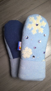 Women's Regular Mittens  Blue with Snowflakes