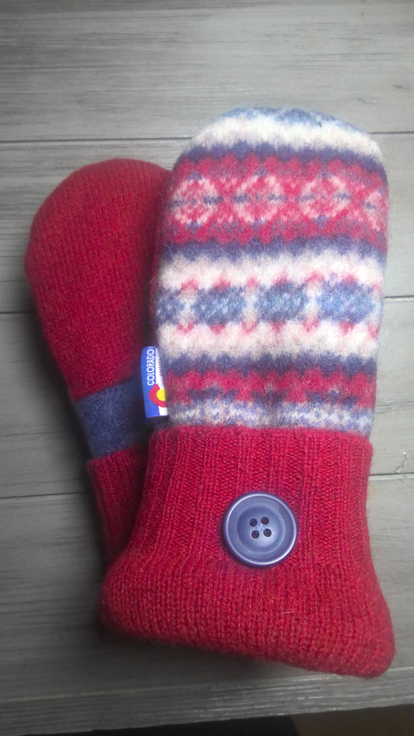 Women's Large Mittens  Red/ Blue
