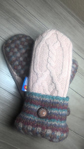 Woman's Regular Mittens Mauve with Striped Cuff