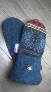 Women's Regular Mittens Blue with Red