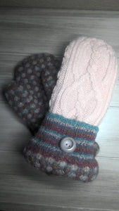 Women's Large Mittens  Mauve with Striped Cuff